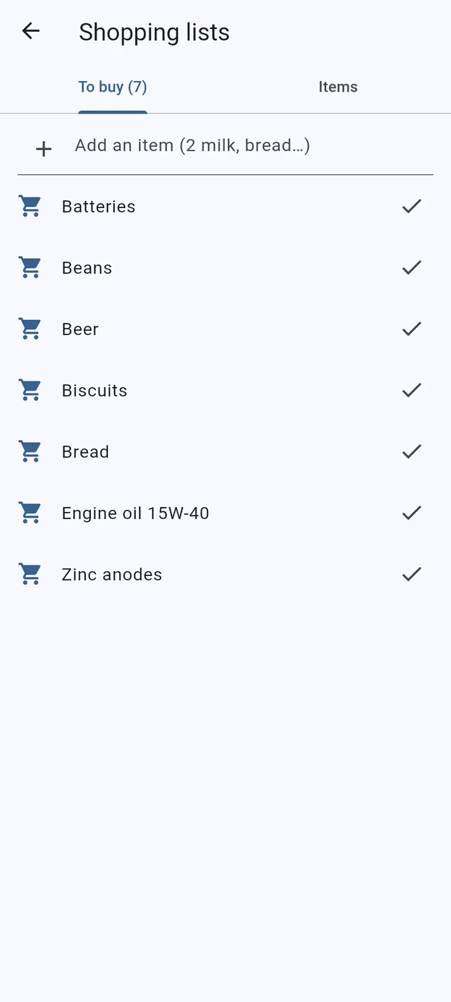 Shopping lists and checklists, on every phone aboard